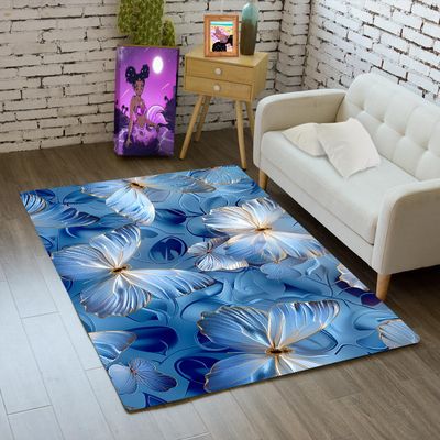 WJLBKGU Butterfly Rugs for Girls Bedroom - Blue Butterfly Rug for Living Room Dinning Room Indoor Outdoor Floor Mat Doormat, 2x3 Feet