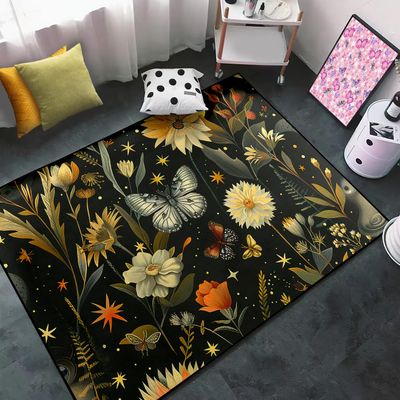 Butterfly Rug for Girls Bedroom - Floral Rugs for Living Room Dinning Room Butterfly Carpet Beautiful Flower Carpet Floor Mats, Indoor Outdoor Mat, 4x5 Feet