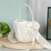 Flower Girl Baskets, Wedding Flower Girl Baskets, Ivory Flower Girl Basket, Flower Girl Baskets with Cute Pearl Handle Bowknot Satin Flower Baskets for Wedding Ceremony(#1) view 4