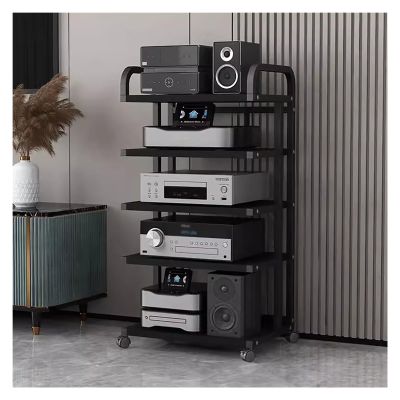 ELUKHT Audio Component Rack Tower Media Stereo Stand Equipment Shelf with Wheels, 3/4/ 5 Layer Steel Heavy Duty Home Entertainment System Organizer Holder (5 Tier a)