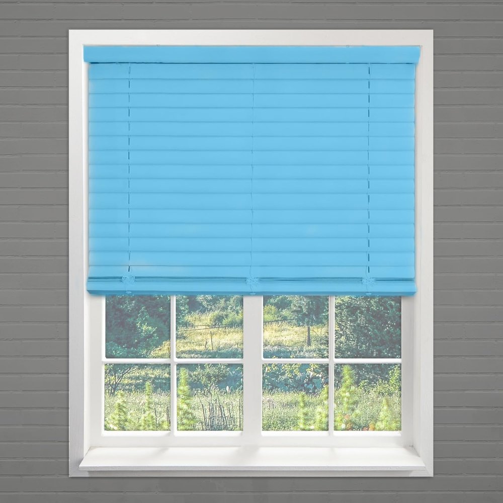Aluminum Blinds Vinyl Blinds Cordless Room Darkening Venetian Blind Vinyl Mini Blinds for Indoor & Ourdoor by Aluminum Horizontal Mini Blinds Shades Blue.34Wx(12" H to 98" H Customizeize)