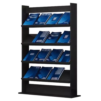 ELUKHT Commercial Free Standing Brochure Display Stand Magazine Holder, Wooden 4 Layer Tall Documents Storage Rack Bookshelf Leaflet Catalogs Racks (Black L 80cm/31.5in)