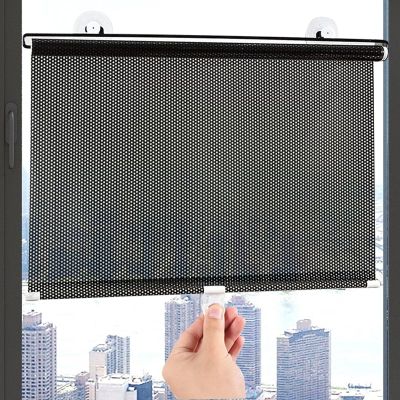 Suction Cup Blackout Roller Shades - Light Filtering, Sun Blocking, Cordless Blinds for Balcony Windows (Black, 23 * 49in)