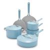 GreenLife 10-Piece Nonstick Ceramic Cookware Set, Lightweight Healthy PFAS-Free Pots & Pans with Lids, Dishwasher & Oven Safe, Durable Body, Silicone Stay-Cool Handles, Easy Release, Blue Haze view 1