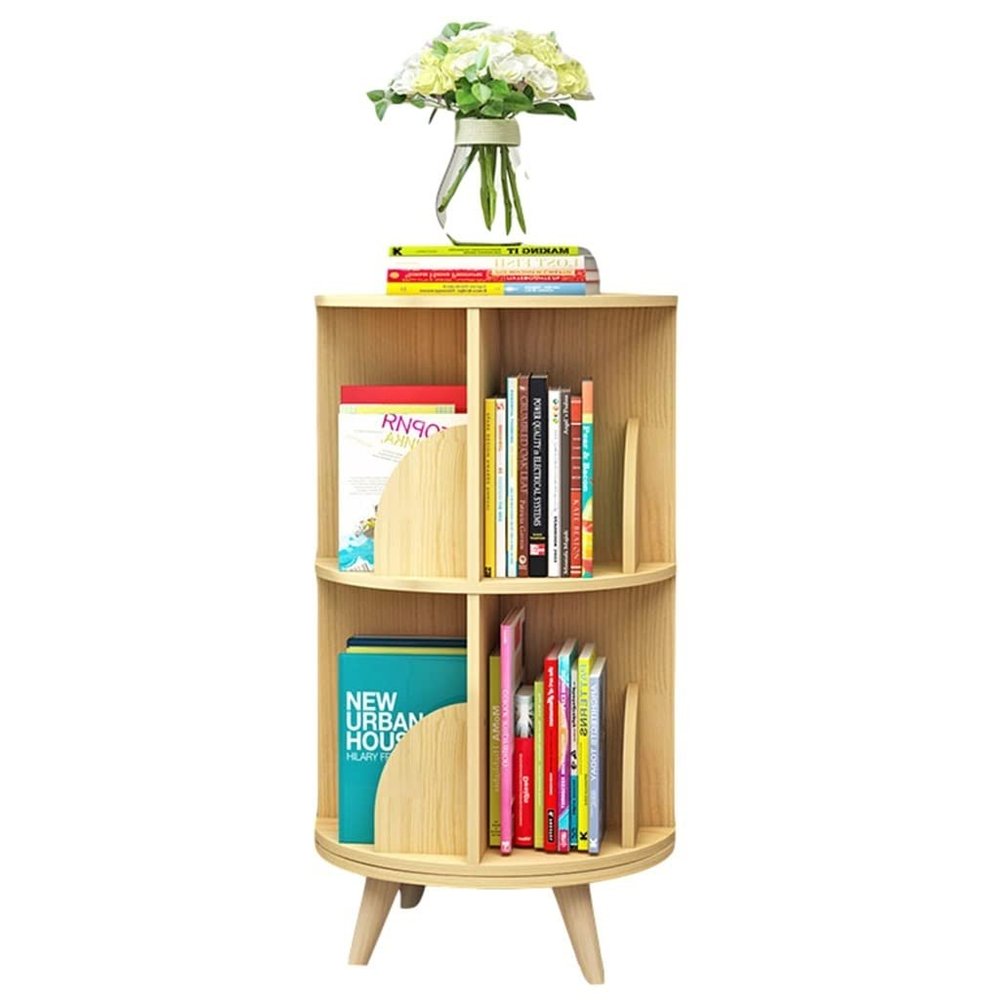 GaRcan Rotating Bookshelf 360 Degrees Kids All Solid Wood Paint-Free Environmental Protection Rotating Bookshelf 360 Degree Bookcase (Brown 46 * 77cm)