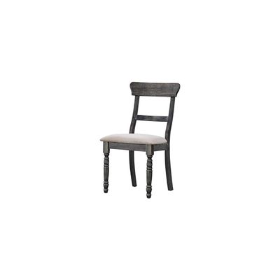 HomeStock Coastal Craftsman Side Chair Set of 2, Light Brown Linen Upholstered Padded Seat, Weathered Gray Wood Backrest and Legs, 35x20x19 Inches