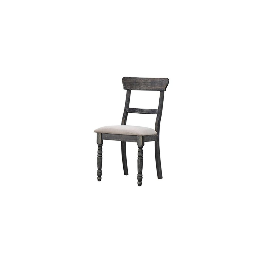 HomeStock Coastal Craftsman Side Chair Set of 2, Light Brown Linen Upholstered Padded Seat, Weathered Gray Wood Backrest and Legs, 35x20x19 Inches