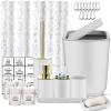 Bathroom Set,22 Piece Bathroom Accessories Set,White Shower Curtain,Tray,Soap Dispenser,Toothbrush Holder,Cup,Soap Dish,Toilet Brush,Qtip Holders,Trash Can for Bathroom Dcor and Housewarming Gifts view 1