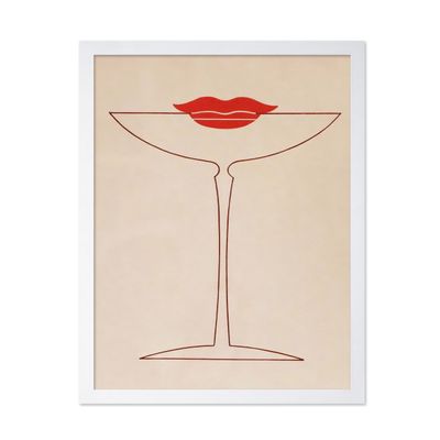 Poster Master Classic Minimalist Poster - Vintage Drawing Print - Gift for Artist, Friend - Cocktail Glass and Lips, Simple, Alcohol - Wall Decor for Kitchen, Bar, Restaurant, 16x20 White Framed