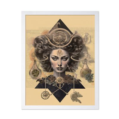 Poster Master Woman Portrait Poster - Surreal Print - Trippy Art - Modern Art - Abstract Art - Trendy Art - Gift for Men & Women - Chic Decor for Dorm, Living Room or Bedroom, 16x20 White Framed
