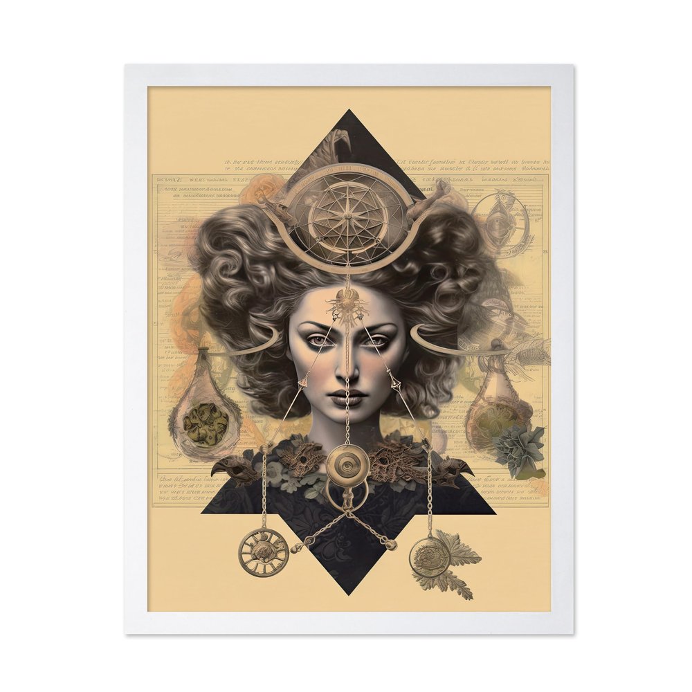 Poster Master Woman Portrait Poster - Surreal Print - Trippy Art - Modern Art - Abstract Art - Trendy Art - Gift for Men & Women - Chic Decor for Dorm, Living Room or Bedroom, 16x20 White Framed