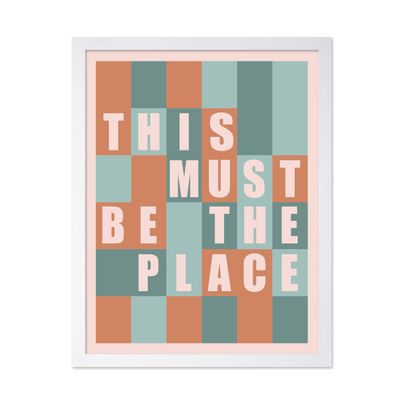 Poster Master This Must Be The Place Print - Typography Poster - Pastel Colors Art - Preppy Gift for Men & Women - Trendy Decor for Restaurant, Apartment or Bar - 16x20 White Framed