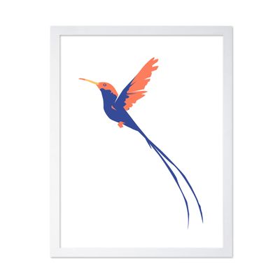 Poster Master Hummingbird Poster - Retro Bird Print - Animal Lover Art - Modern Artwork - Minimal Design - Chic Boho Style - Aesthetic Colorful Nursery or Kid's Area Decor, 16x20 White Framed
