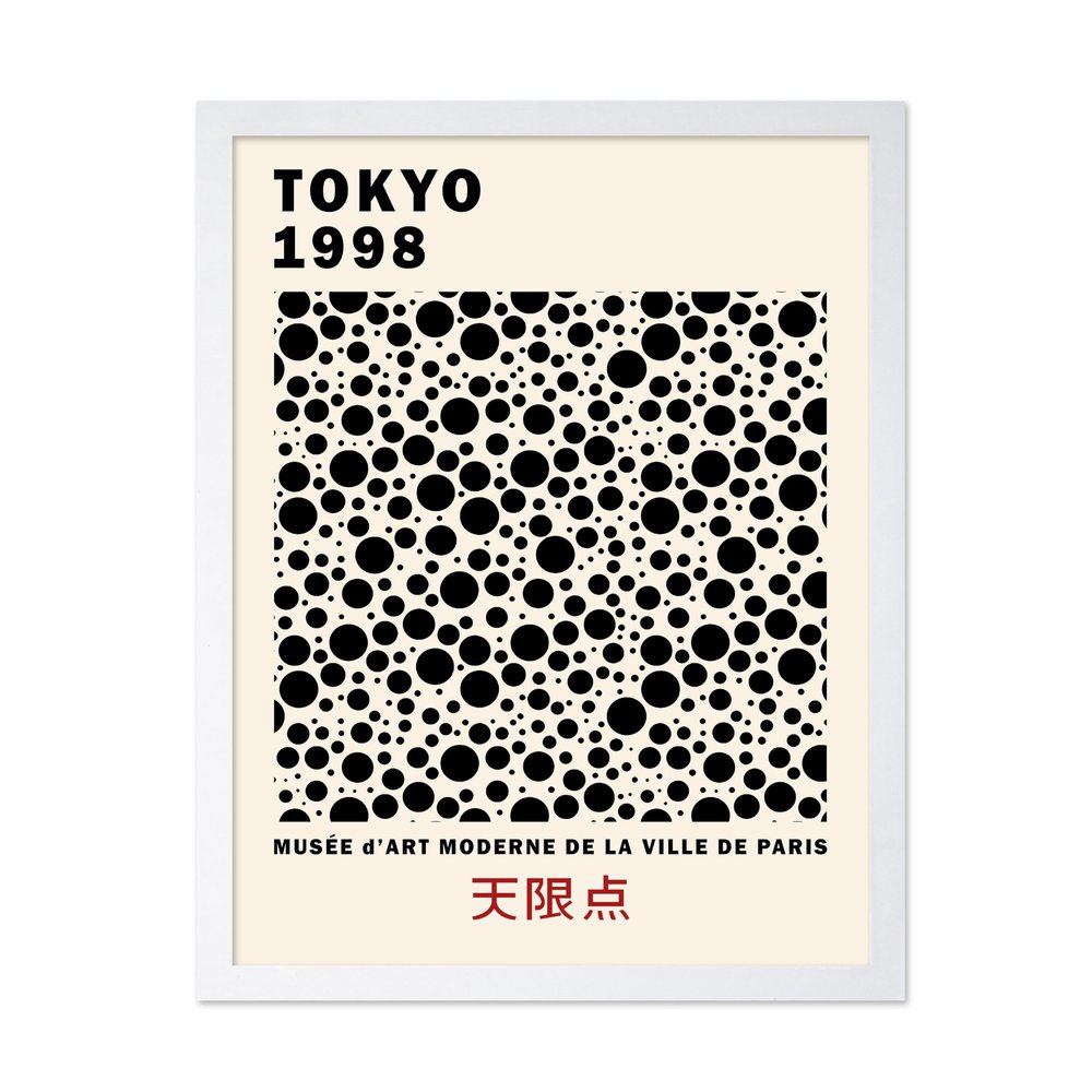 Poster Master Vintage Poster - Retro Pop Art Print - Gift for Artist, Friend - Black Dots, Tokyo, Ville de Paris, Modern, Abstract - Wall Decor for Home, Office, 11x14 White Framed