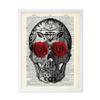 Poster Master Flowery Eyes Skull Print - Dictionary Poster - Skeleton Art - Floral Gift for Men, Women - Gothic Wall Decor for Bedroom, Living Room - 16x20 White Framed view 1