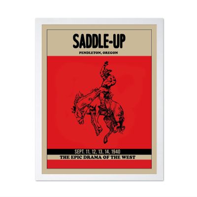 Poster Master Vintage Rodeo Poster - Retro Round-Up Print - Oregon Art - Gift for Men, Cowboy, Animal Lover - Decor for Office, Bedroom, Living Room, 11x14 White Framed