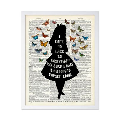 Poster Master Alice Wonderland Print - Dictionary Poster - Motivational Quote Art - Inspiring Gift for Her, Women - Chic Decor for Nursery, Girl's Room - 16x20 White Framed