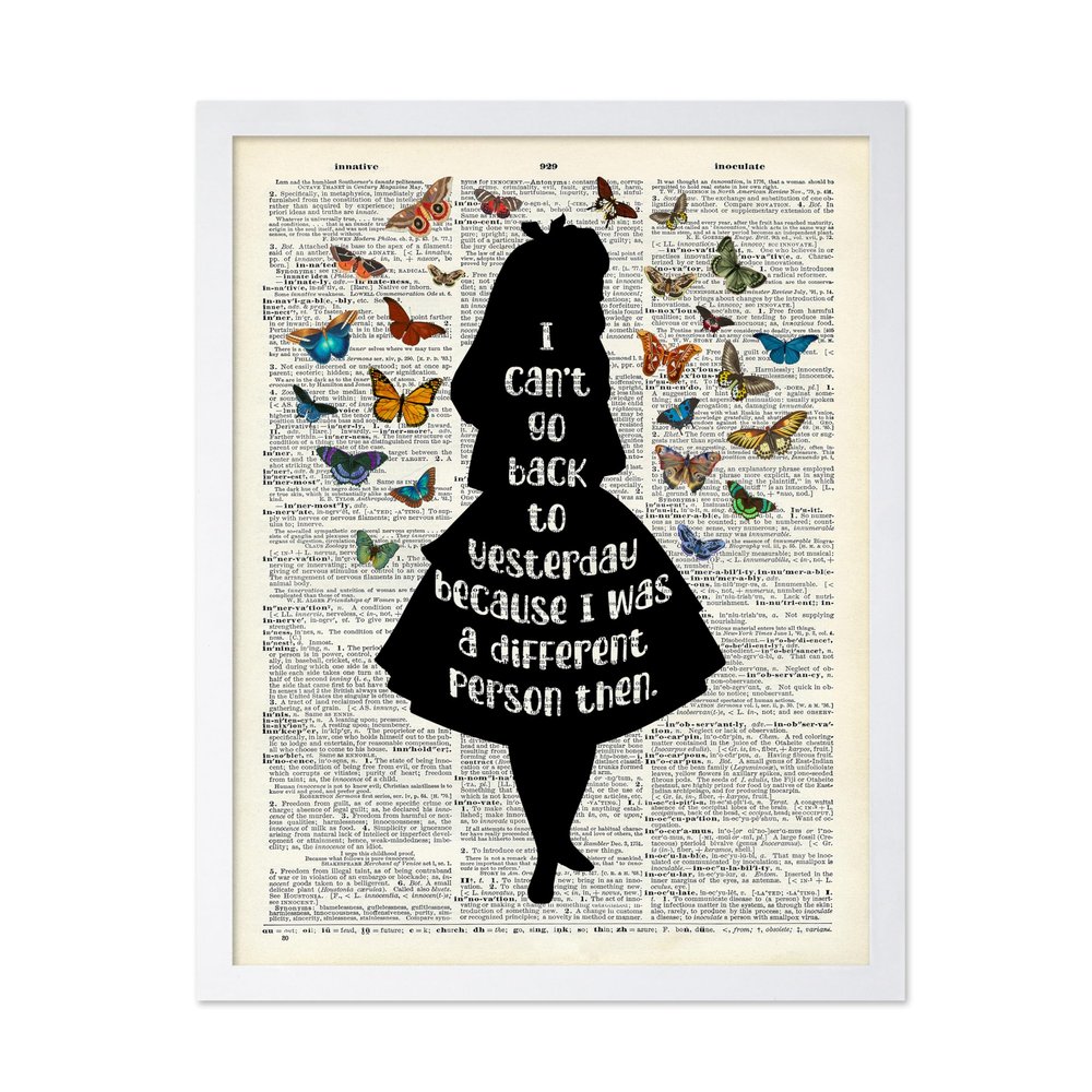 Poster Master Alice Wonderland Print - Dictionary Poster - Motivational Quote Art - Inspiring Gift for Her, Women - Chic Decor for Nursery, Girl's Room - 16x20 White Framed