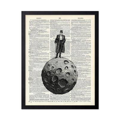 Poster Master Man on The Moon Print - Dictionary Poster - Victorian Gentleman Art - Gift for Men & Women - Lunar Decor for Office, Bedroom or Living Room - 16x20 Black Framed