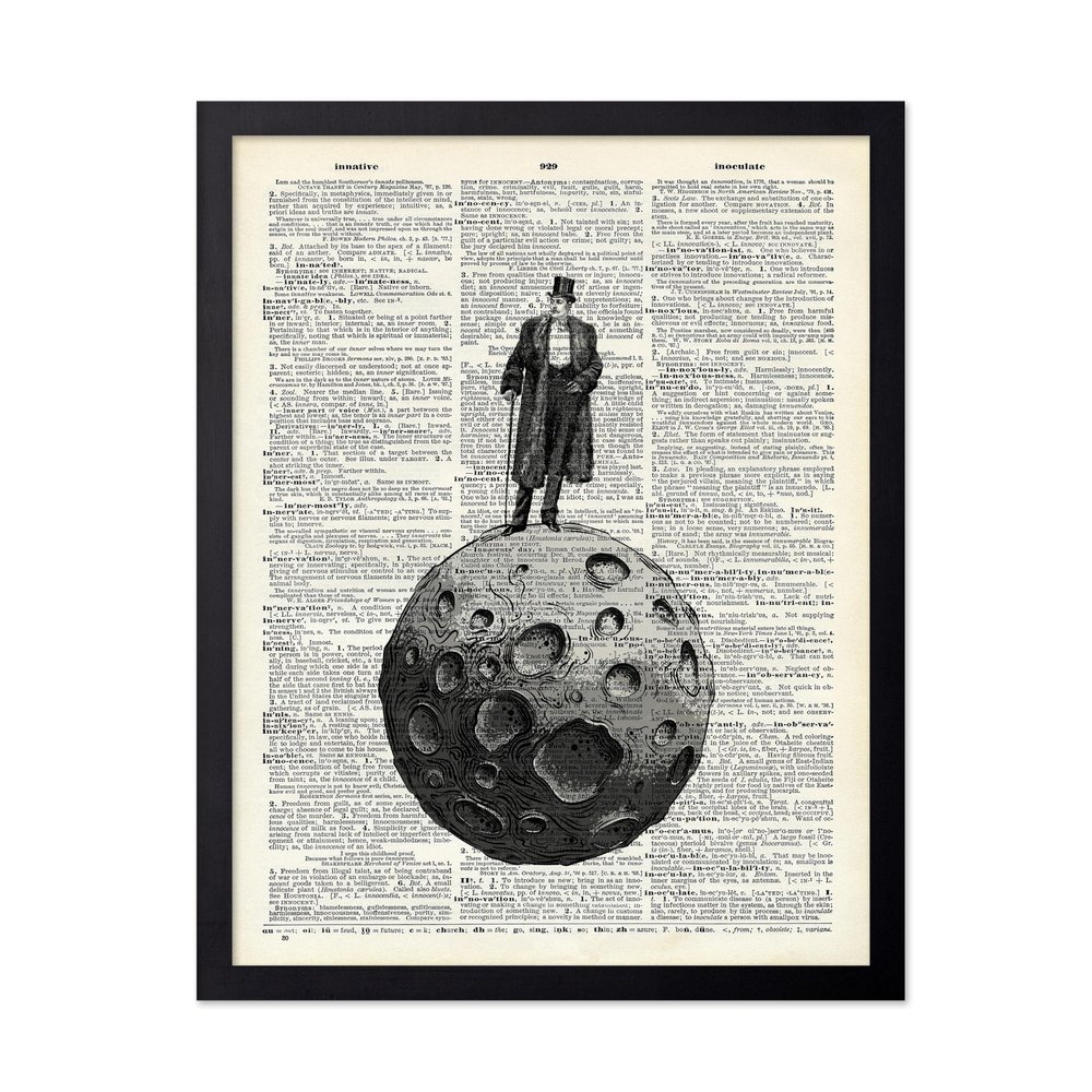 Poster Master Man on The Moon Print - Dictionary Poster - Victorian Gentleman Art - Gift for Men & Women - Lunar Decor for Office, Bedroom or Living Room - 16x20 Black Framed