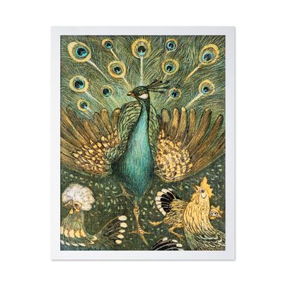 Poster Master Vintage Theo van Hoytema Poster - Retro Art Nouveau Print - Gift for Artist, Friend - Peacock, Animal, Birds, Feathers - Wall Decor for Living Room, Office, 11x14 White Framed
