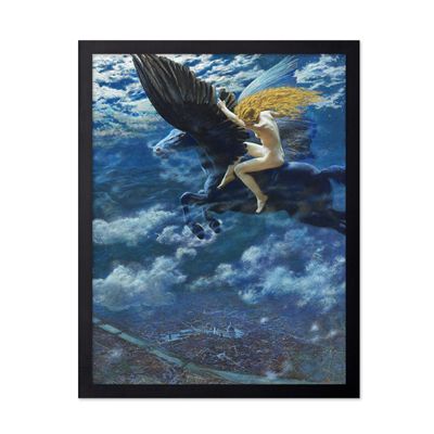 Poster Master Vintage Illustration Poster - Retro Mythology Print - Gift for Artist, Friend - Dream Idyll, A Valkyrie, A Witch, Horse, Aesthetic - Wall Decor for Home, Office, 16x20 Black Framed
