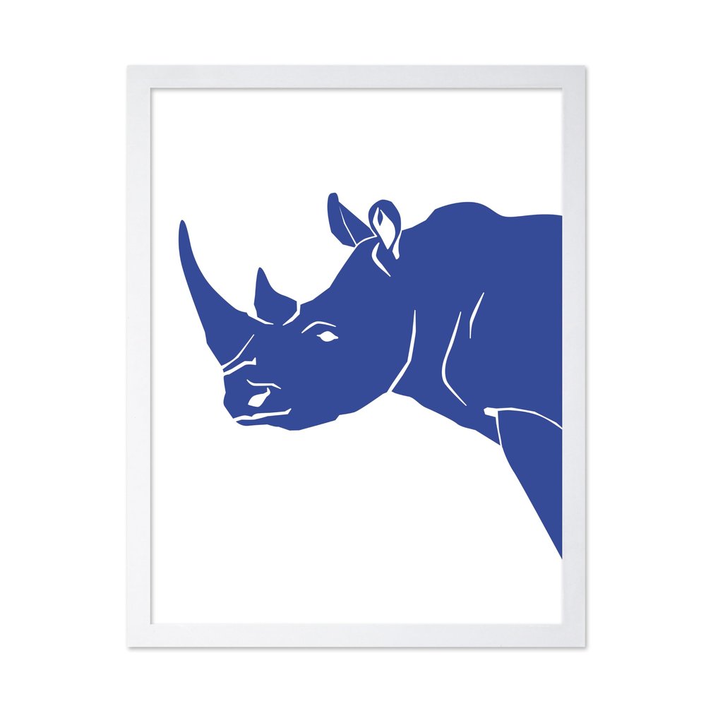 Poster Master Rhinoceros Poster - Retro Silhouette Print - Portrait & Safari Design - Animal Artwork - Wild Life Art - Chic Boho Decor - Aesthetic Kid's Room or Nursery Decor, 16x20 White Framed