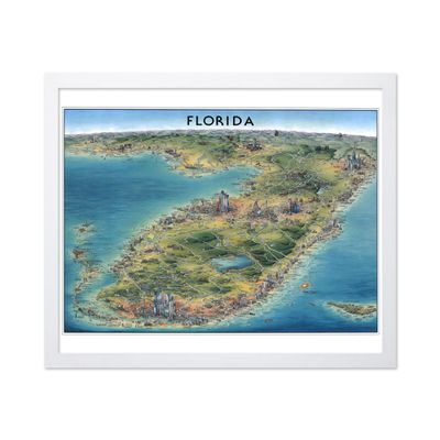 Poster Master Vintage Florida Print - Travel Poster - Old Pictorial City Map Art - Gift for Men, Women, Travel Lover - Unique Wall Decor for Living Room or Office - 11x14 White Framed