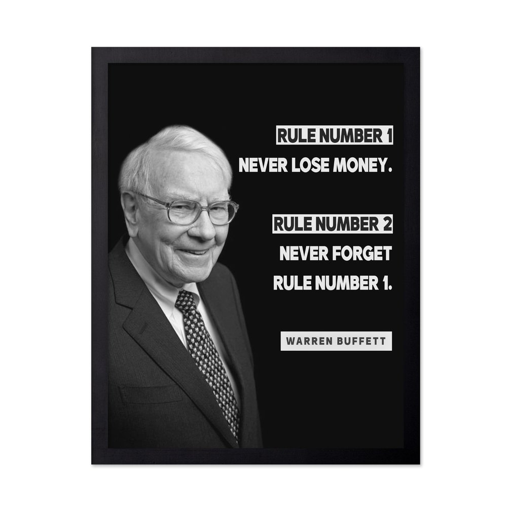 Poster Master Never Lose Money Poster - Warren Buffett Print - Motivational Art - Positive Quotes Art - Gift for Men & Women - Funny Inspiring Decor for Living Room or Office, 16x20 Black Framed
