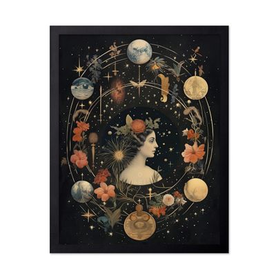 Poster Master Galaxy Print - Surreal Poster - Trippy Cosmic Art - Psychedelic Flower Wall Design - Gift for Men & Women - Aesthetic Decor for Office, Living Room or Bedroom - 16x20 Black Framed