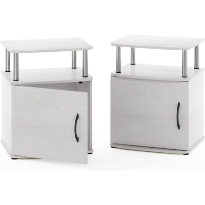 HomeStock Renaissance Romance French Oak Gray/Black End Tables Set of 2 with Open Display Shelf and Closed Storage Compartment for Versatile Use, 18.89"W x 23.98"H x 15.59"D Set of 2/White Oak/Stainle