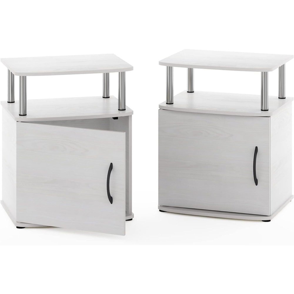 HomeStock Renaissance Romance French Oak Gray/Black End Tables Set of 2 with Open Display Shelf and Closed Storage Compartment for Versatile Use, 18.89"W x 23.98"H x 15.59"D Set of 2/White Oak/Stainle