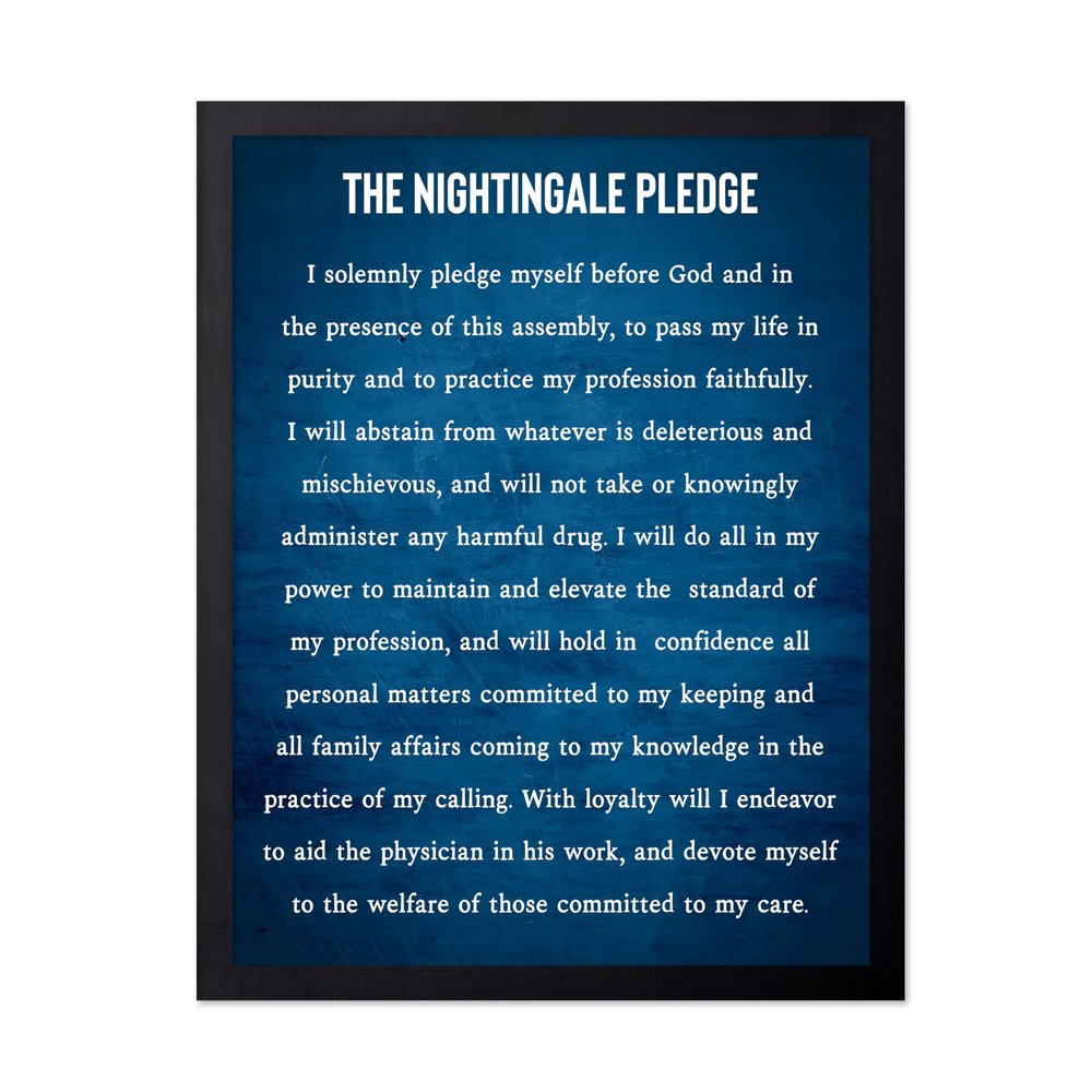 Poster Master Nurse's Pledge Poster - The Nightingale Pledge Print - Nurse Oath Art - Gift for Men, Women, Nurse - Great Wall Decor for Bedroom, Living Room, Office, 16x20 Black Framed