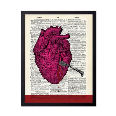 Poster Master Stabbed Heart Print - Anatomy Poster - Dictionary Art - Chic Gift for Him, Her, Doctor, Nurse - Gothic Decor for Clinic, Dorm, Bedroom - 16x20 Black Framed