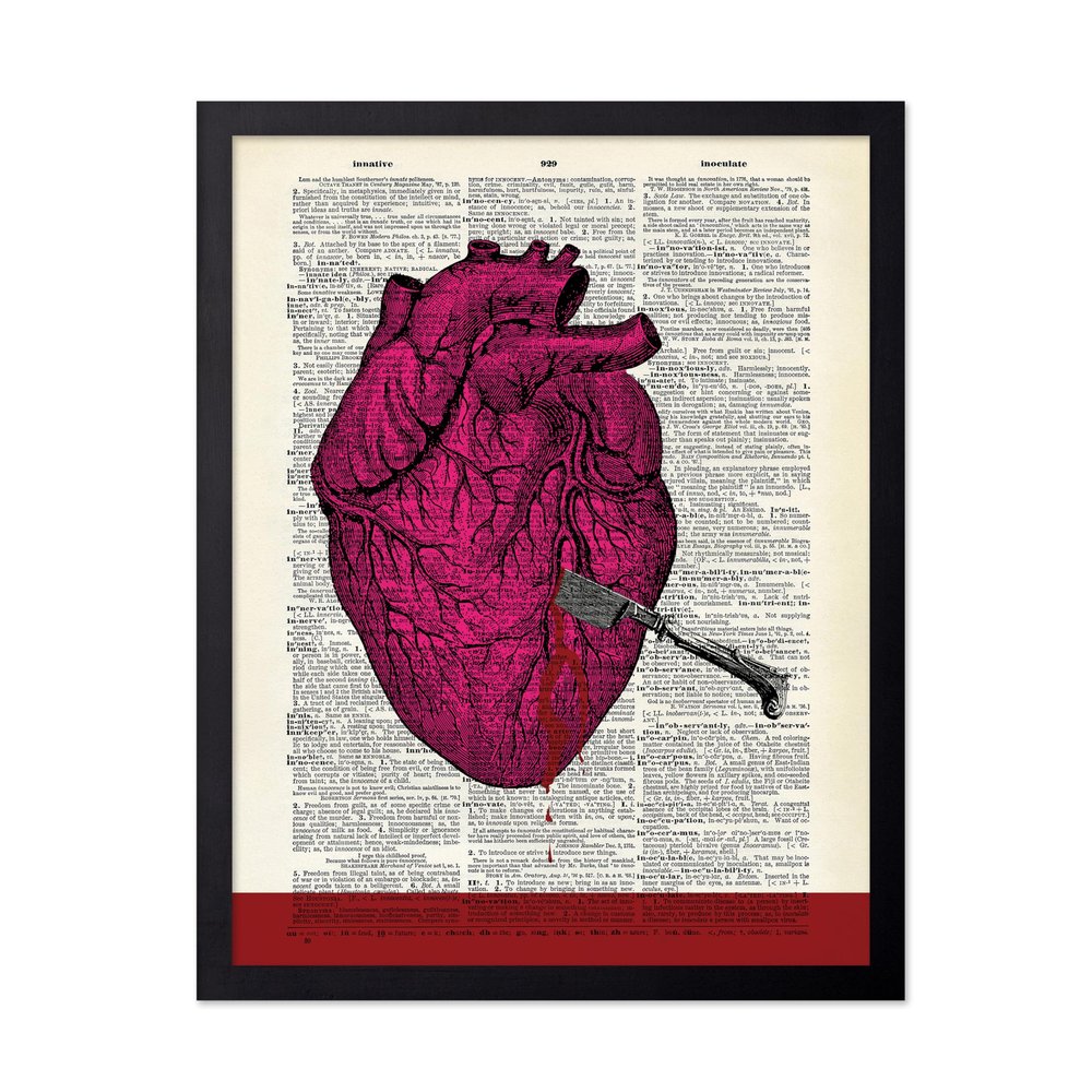 Poster Master Stabbed Heart Print - Anatomy Poster - Dictionary Art - Chic Gift for Him, Her, Doctor, Nurse - Gothic Decor for Clinic, Dorm, Bedroom - 16x20 Black Framed