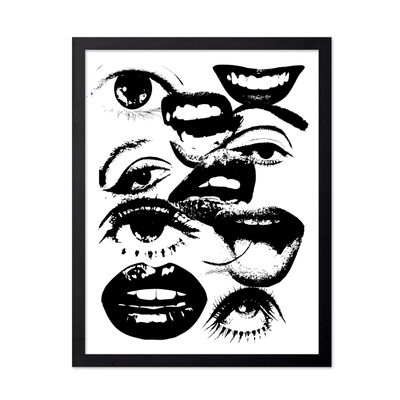 Poster Master Groovy Face Poster - Retro Abstract Print - Funky & Trendy Art - Modern Print - Black & White Design - Preppy Design - Chic Boho Decor - Dorm or Living Room Decor - 16x20 Black Framed
