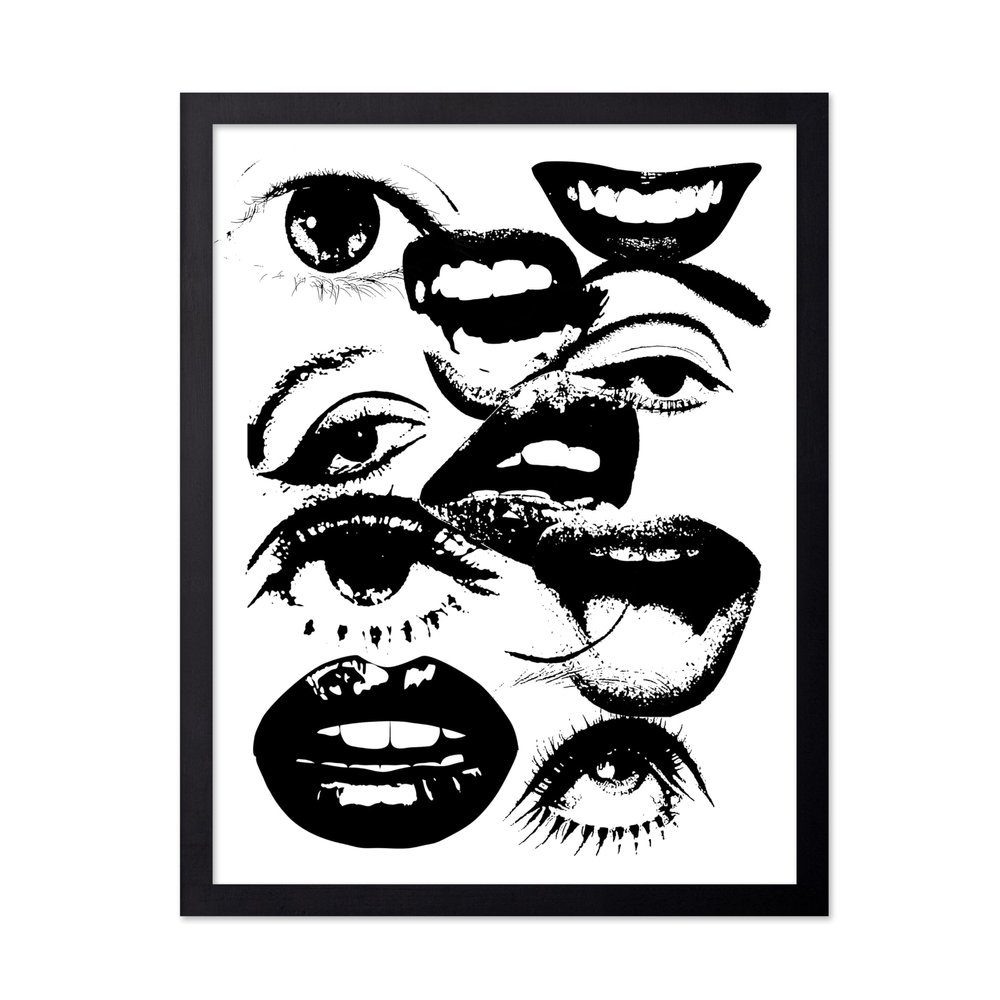 Poster Master Groovy Face Poster - Retro Abstract Print - Funky & Trendy Art - Modern Print - Black & White Design - Preppy Design - Chic Boho Decor - Dorm or Living Room Decor - 16x20 Black Framed