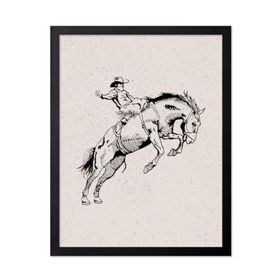 Poster Master Cowboy on Bucking Horse Poster - Retro Rodeo Print - Cowboy Art - Western Design - Wild West Artwork - Gift for Him & Her - Great Ranch, Barn or Living Room Decor, 11x14 Black Framed