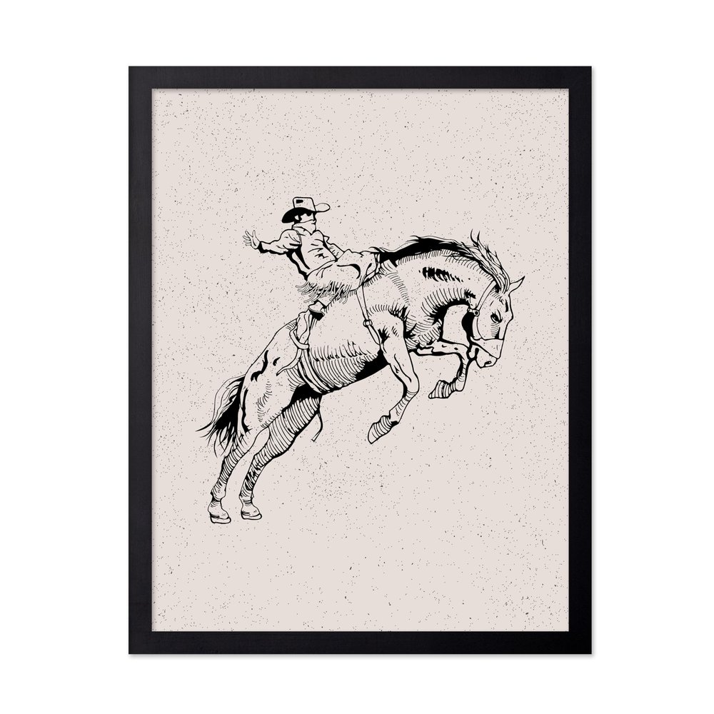Poster Master Cowboy on Bucking Horse Poster - Retro Rodeo Print - Cowboy Art - Western Design - Wild West Artwork - Gift for Him & Her - Great Ranch, Barn or Living Room Decor, 11x14 Black Framed