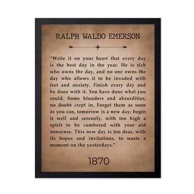Poster Master Ralph Waldo Emerson Poster - Write it On Your Heart Print - Motivational Quote Art - Inspiring Gift for Men, Women - Typography Decor for Bedroom, Living Room, 16x20 Black Framed
