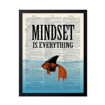Poster Master Mindset is Everything Print - Dictionary Poster - Fish Art - Motivational Gift for Men, Women & Animal Lover - Inspiring Decor for Bedroom, Living Room or Dorm - 16x20 Black Framed