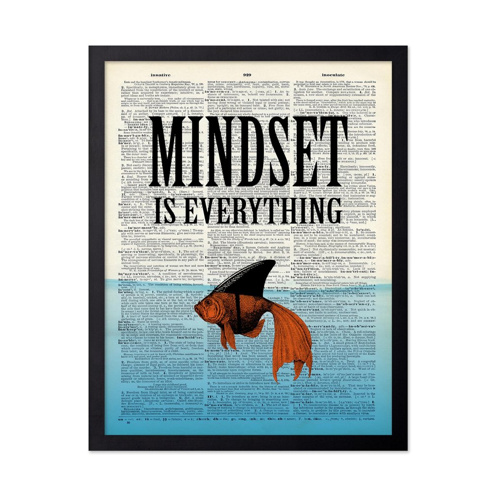 Poster Master Mindset is Everything Print - Dictionary Poster - Fish Art - Motivational Gift for Men, Women & Animal Lover - Inspiring Decor for Bedroom, Living Room or Dorm - 16x20 Black Framed