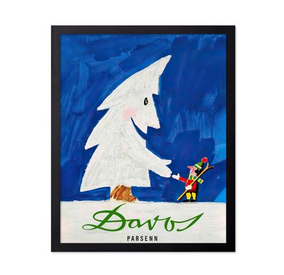 Poster Master Vintage Travel Poster - Retro Davos Parsenn Switzerland Print - Winter Ski Art - Gift for Him, Her, Travel Lover - Decor for Nursery, Kid's Room, Bedroom, 11x14 Black Framed
