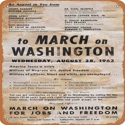 TammieLove Metal Sign Martin Luther King March On Washington Retro Decor Tin Signs Bar Cafe Art House Wall Decoration Vintage Metal Sign 8X12 inches