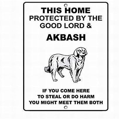 TammieLove Akbash Dog Home Protected Good Lord Sign Sign Outdoor Courtyard Decoration Sign 8x12 inch, TinSignEUa3009