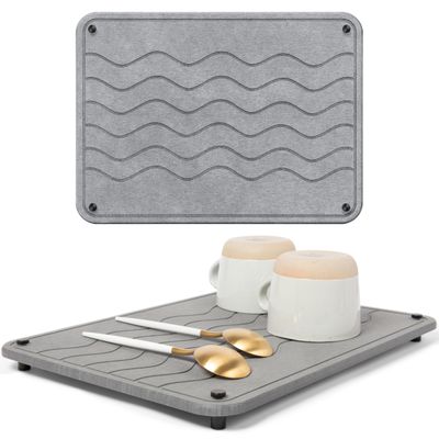 Spaceneat Diatomite Stone Drying Mat for Kitchen Counter - Rapid Moisture Removal - 15.7" x 11.8" Large Dish Drying Stone for Kitchen Sink - Diatomaceous Earth Quick Dry Dish Mat - Gray Waves