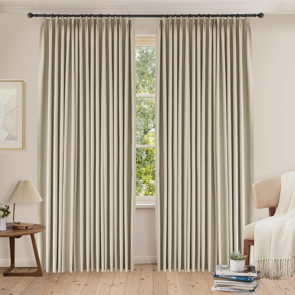 100% Blackout Curtains for Bedroom, Living Room 72 inches Long, Elegant Darkening Pinch Pleat Drapes, Thermal Insulated Curtain Panels for Sliding Glass Door,150"W x 72"H, Set of 2 Panels, Beige