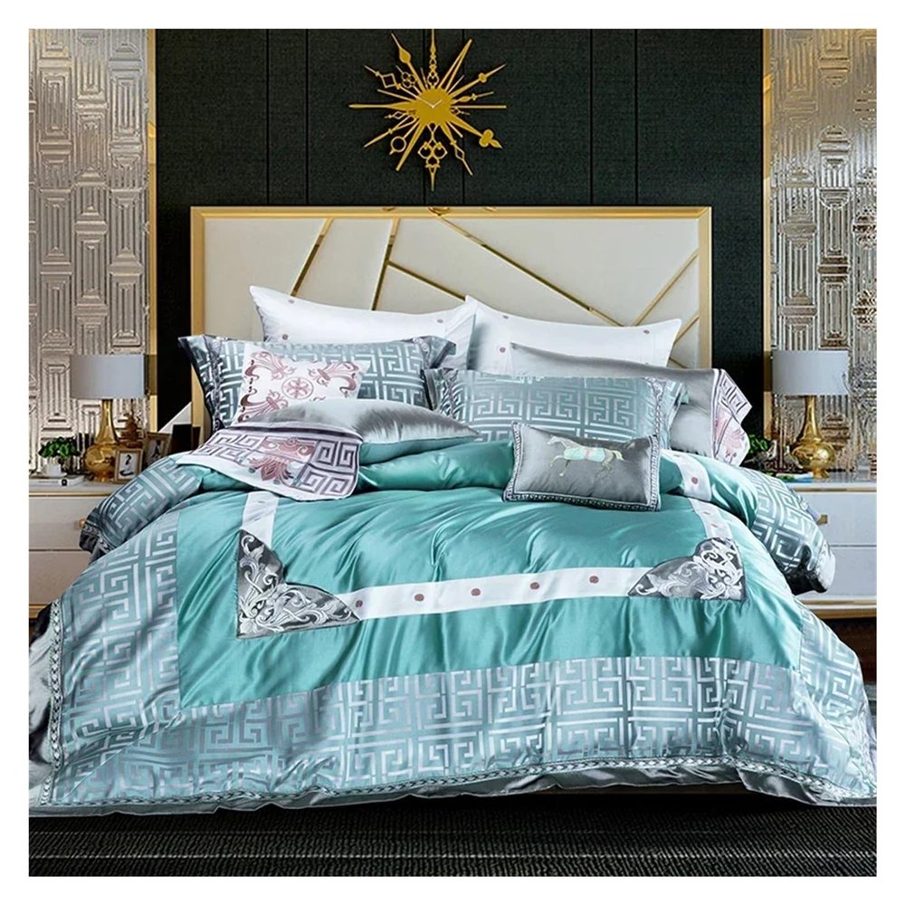 GLAMDIA Bed, 4pcs Luxury Cotton Bedding Set Duvet Cover Sheet Pillowcase King Queen Size White, MM-102