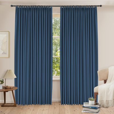 100% Blackout Curtains for Bedroom, Living Room 84 inches Long, Elegant Darkening Pinch Pleat Drapes, Thermal Insulated Curtain Panels for Sliding Glass Door,150"W x 84"H, Set of 2 Panels, Blue