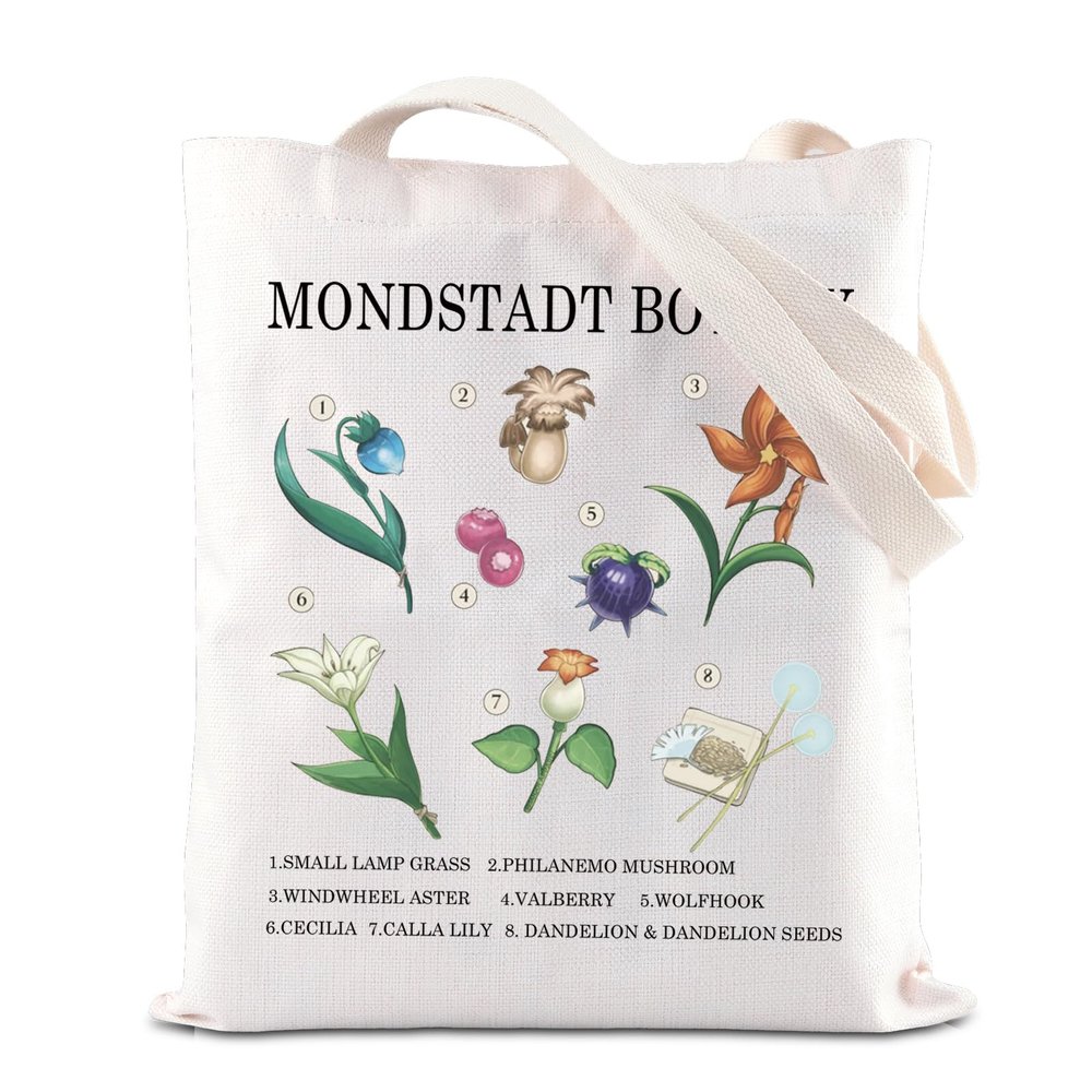 FOTAP Anime Inspired Gift Gen Impact Flower Gift Mondstadt Botany Tote Bag Video Game Lover Gift Anime Lover Handbag (BO-TANY), White